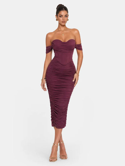 Bodycon Corset Pleated Mid-length Dress